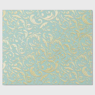 Aqua & Teal Kerst Inpakpapier met Gouden Accenten