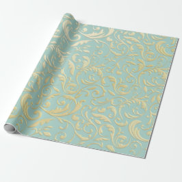 Aqua & Teal Kerst Inpakpapier met Gouden Accenten