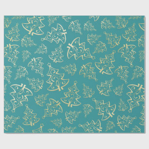 Aqua & Teal Kerst Inpakpapier met Gouden Accenten