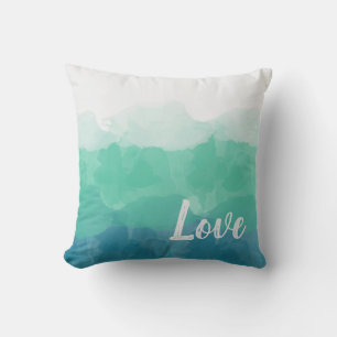 Aqua Teal Liefde Waterverf Kussen