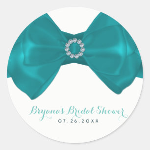 Aqua Teal Lint & Diamanten Bruiloft Elegant Ronde Sticker