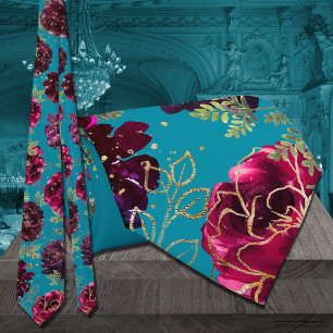 Aqua Teal Merlot Juweeltoon Gouden Bruiloft Stropdas