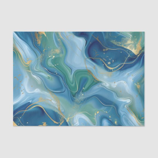 Aqua Teal Mint Goud Waterverf Abstract Decoupage  Tissuepapier (Voorkant)
