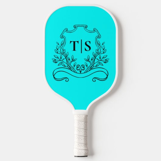 Aqua Teal Monogram Tropical Classic Crest Pickleball Paddle (Voorkant)