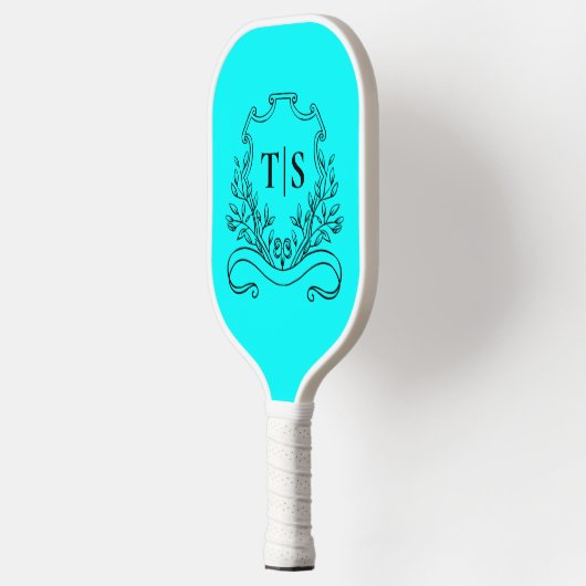 Aqua Teal Monogram Tropical Classic Crest Pickleball Paddle (Links)