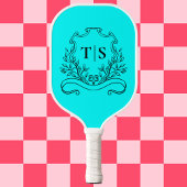 Aqua Teal Monogram Tropical Classic Crest Pickleball Paddle