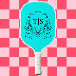 Aqua Teal Monogram Tropische Klassieke Crest Pickleball Paddle