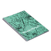 Aqua Teal Music Doodles Gitaren & Drums Aangepast Notitieboek (Rechterzijde)