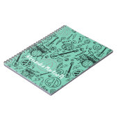 Aqua Teal Music Doodles Gitaren & Drums Aangepast Notitieboek (Linkerzijde)