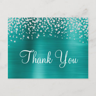 Aqua Teal Ombre Folie Diamant Confetti Bedankt Briefkaart