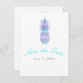 Aqua Teal Paarse Ananas Tropisch Save the Date Aankondigingskaart (Voorkant / Achterkant)