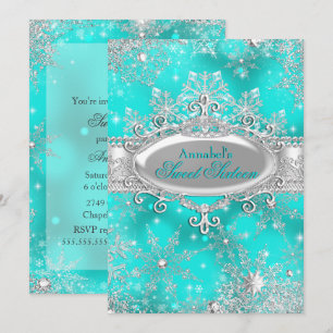 Aqua Teal Prinses Winter Wonderland Sweet 16 Kaart