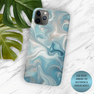 Aqua Teal Turquoise Blauwe Goud Marmer Kunstpatroo iPhone 15 Pro Max Hoesje