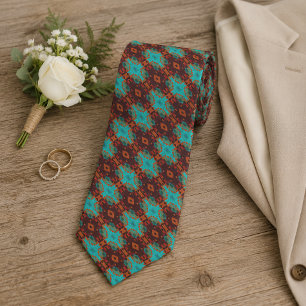 Aqua Teal Turquoise Groen Oranje Bruin Tribale Kun Stropdas