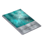 Aqua Teal Turquoise Zilver Glam Notitieboek (Rechterzijde)