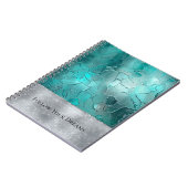 Aqua Teal Turquoise Zilver Glam Notitieboek (Linkerzijde)