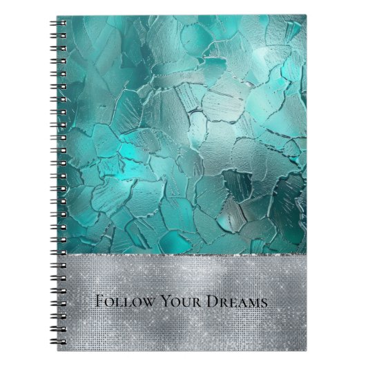 Aqua Teal Turquoise Zilver Glam Notitieboek (Voorkant)