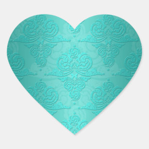 Aqua Teal Vintage Grunge Damask Patroon Hart Sticker