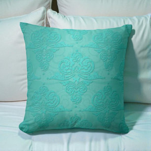 Aqua Teal Vintage Grunge Damask Patroon Kussen