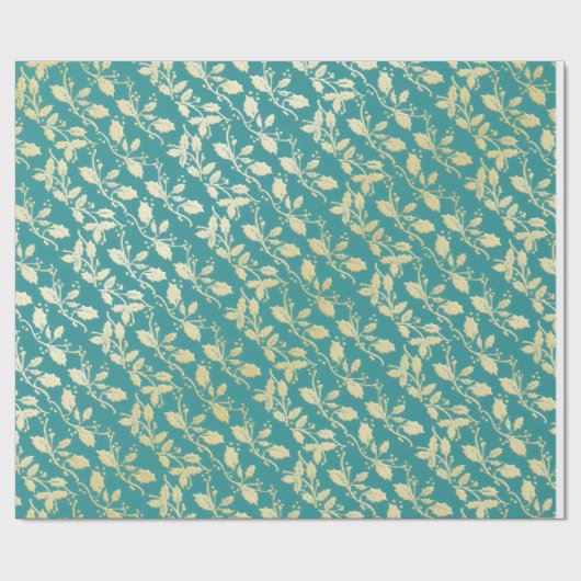  Aqua & Teal Xmas Wrapping Paper with Gold Accents Cadeaupapier (Vlak)