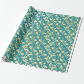  Aqua & Teal Xmas Wrapping Paper with Gold Accents Cadeaupapier (Uitgerold)