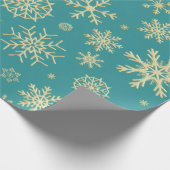 Aqua & Teal Xmas Wrapping Paper with Gold Accents Cadeaupapier (Hoek)
