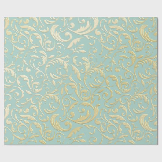 Aqua & Teal Xmas Wrapping Paper with Gold Accents Cadeaupapier (Vlak)