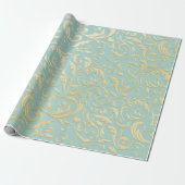 Aqua & Teal Xmas Wrapping Paper with Gold Accents Cadeaupapier (Uitgerold)