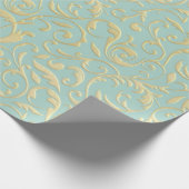 Aqua & Teal Xmas Wrapping Paper with Gold Accents Cadeaupapier (Hoek)