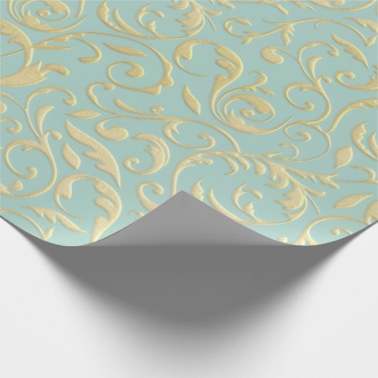 Aqua & Teal Xmas Wrapping Paper with Gold Accents Cadeaupapier (Hoek)
