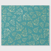  Aqua & Teal Xmas Wrapping Paper with Gold Accents Cadeaupapier (Vlak)