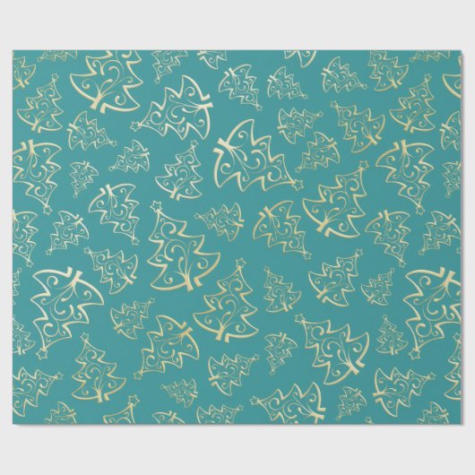 Aqua & Teal Xmas Wrapping Paper with Gold Accents Cadeaupapier (Vlak)