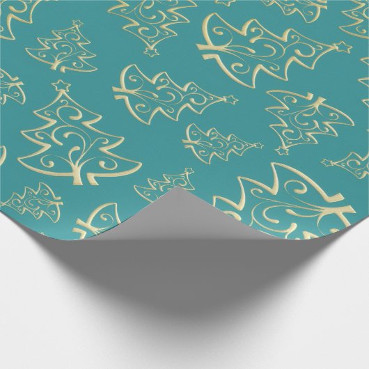 Aqua & Teal Xmas Wrapping Paper with Gold Accents Cadeaupapier (Hoek)