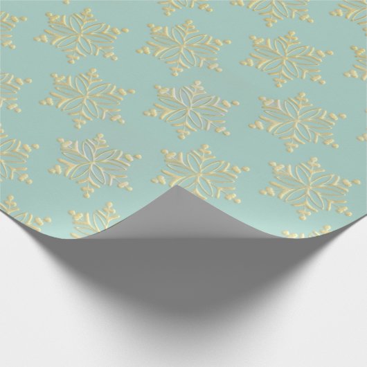 Aqua & Teal Xmas Wrapping Paper with Gold Accents Cadeaupapier (Hoek)