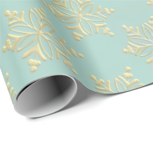 Aqua & Teal Xmas Wrapping Paper with Gold Accents Cadeaupapier (Rol Hoek)
