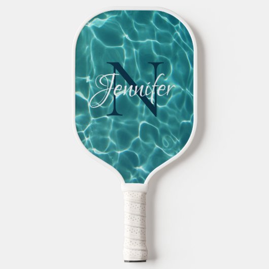 Aqua Teal Zwembad Monogram Pickleball Paddle (Voorkant)