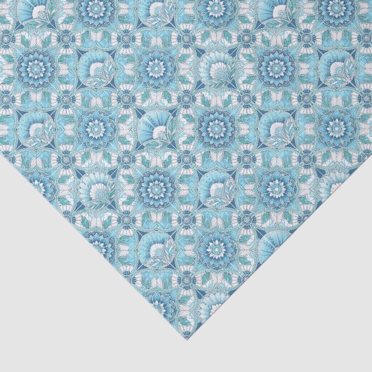 Aqua, Teals, Blues & Witte Art Deco Kust Tissuepapier (Detail)
