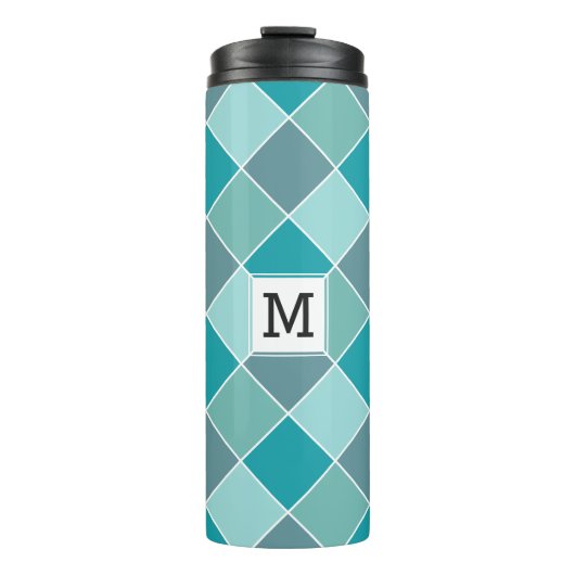 Aqua Tegel Pattern aangepaste monogram tumbler Thermosbeker (Voorkant)
