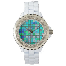 Aqua Tegel & Rhinestone Horloge door Julie Everhar