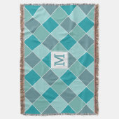 Aqua Tegels aangepaste monogram deken gooien (Voorkant Verticaal)