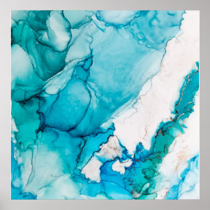 Aqua textuur met gouden draden poster