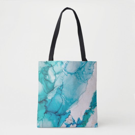 Aqua textuur met gouden draden tote bag (Voorkant)