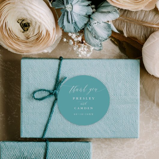 Aqua Thank You Wedding Calligraphy Favor Labels