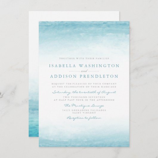 Aqua Tides | Waterverf bruiloft Kaart (Voorkant / Achterkant)