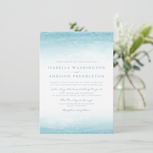 Aqua Tides | Waterverf bruiloft Kaart (Staand voorkant)