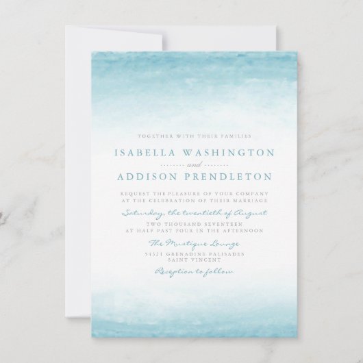 Aqua Tides | Waterverf bruiloft Kaart (Voorkant)