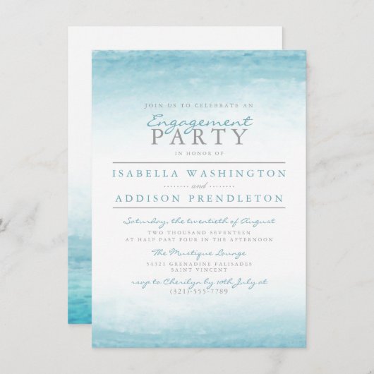 Aqua Tides | Waterverf Engagement Party Kaart (Voorkant / Achterkant)