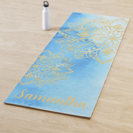 Aqua Tie Dye en Gold Mandala Bloemen Aangepaste na Yogamat