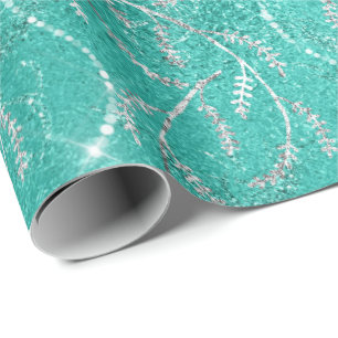 Aqua Tiffany Mint Laurel Floral Silver Diamonds Cadeaupapier