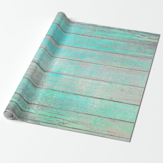 Aqua Tiffany Ocean Grungy Zilver Grijs Hout Rustie Cadeaupapier (Uitgerold)